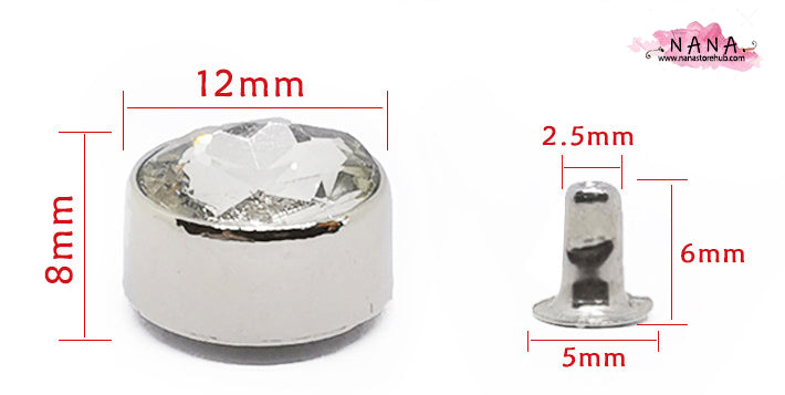 PACK of 10 Rhinestone Round Rivets Studs Leather Studs Leather Craft Decorative Rivet, M-262