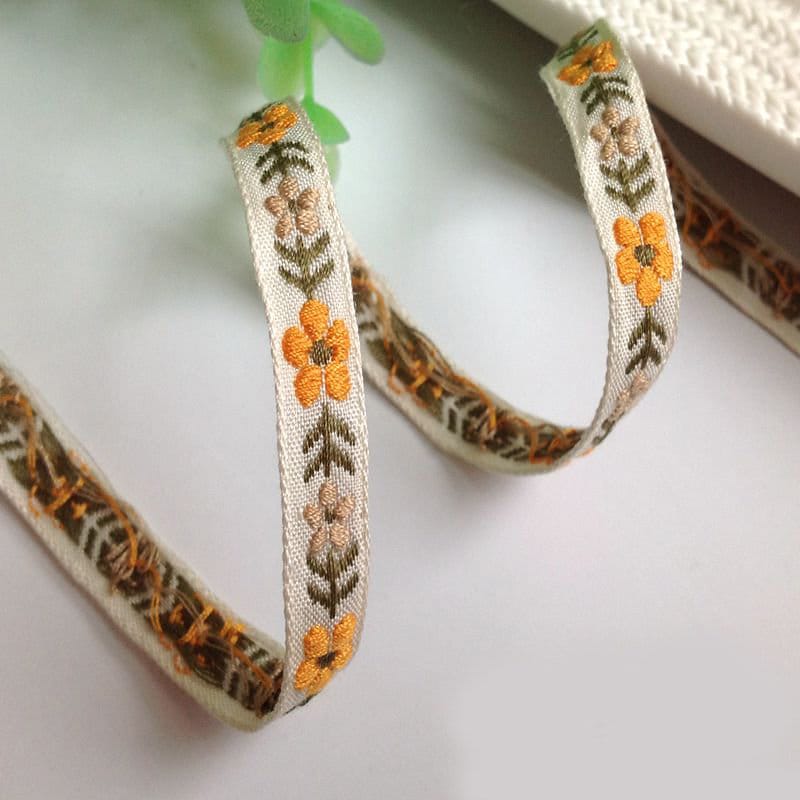 2 Color, 2/5 Inch Wide Flower Jacquard Ribbon Geometric Woven Trim Border Embroidered Ribbon Sewing Trim Craft Ribbon Jacquard ,JD-1243