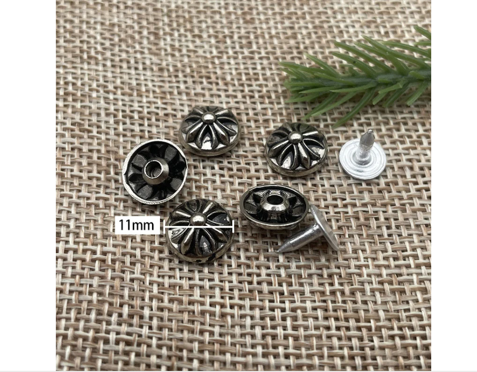 PACK of 50 Metal 11MM Cross Rivets Studs Leather Studs Leather Craft Decorative Rivet, M-279