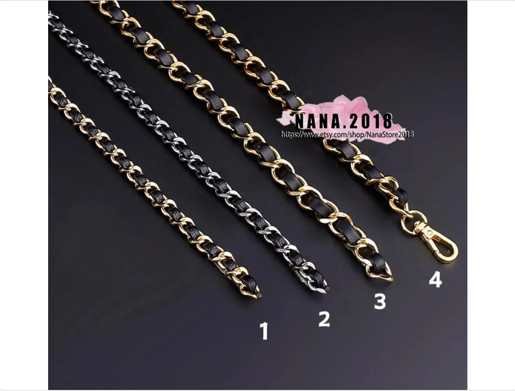 24K Gold Plated High Quality Purse Chain,Copper and Leather, Metal Shoulder Handbag Strap,Bag Accessories, JD-1775