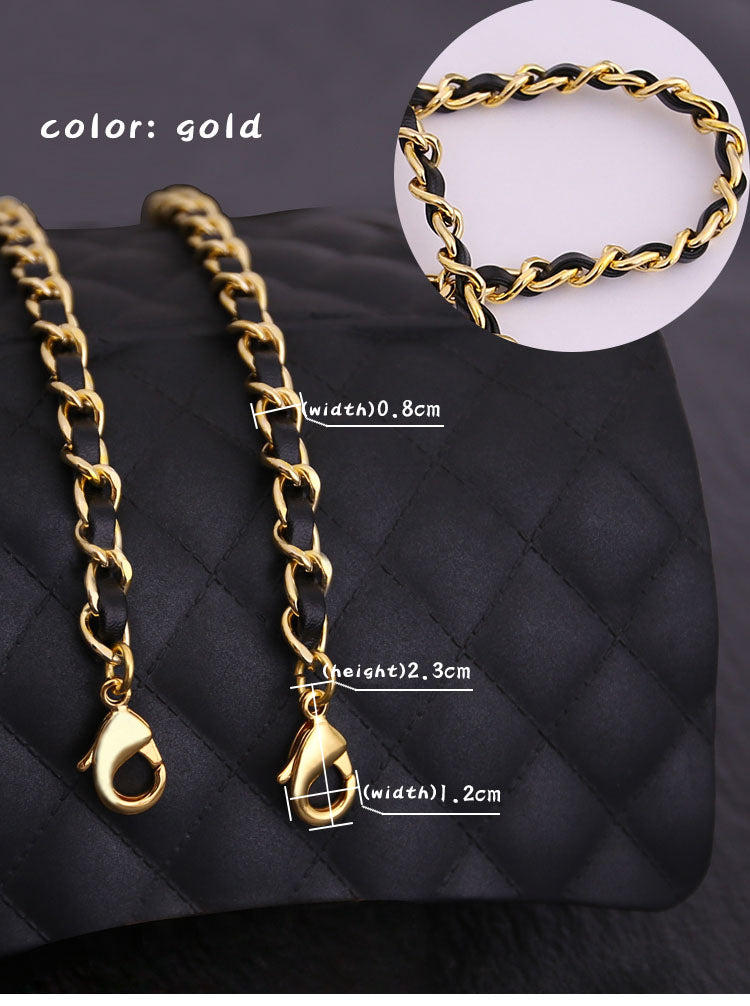 Premium 24K Gold-Plated Purse Chain, 8mm Copper and Caviar Leather Strap, Elegant Shoulder Handbag Accessory in 5 Colors, JD-65