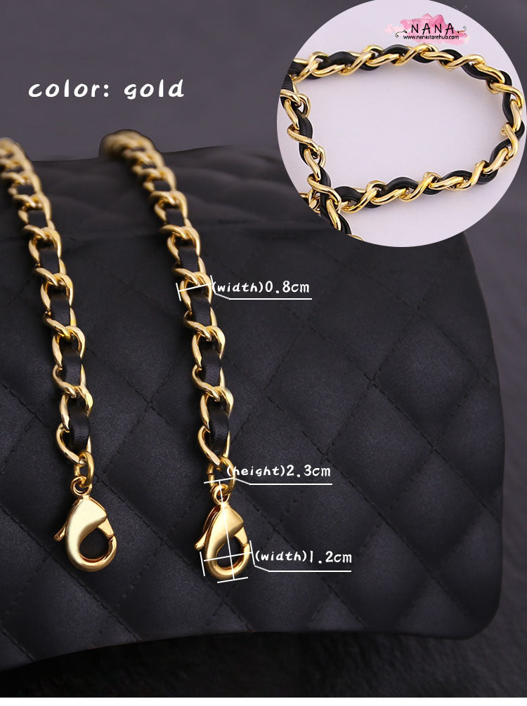 Premium 24K Gold-Plated Purse Chain, 8mm Copper and Caviar Leather Strap, Elegant Shoulder Handbag Accessory in 5 Colors, JD-65