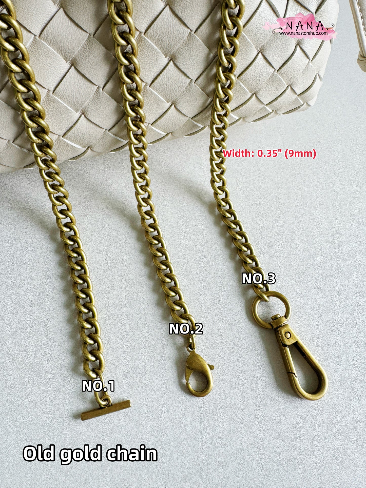 9mm Old gold High Quality Purse Chain Strap,Alloy and Iron, Metal Shoulder Handbag Strap,Purse Replacement Chains,bag accessories, JD-1093