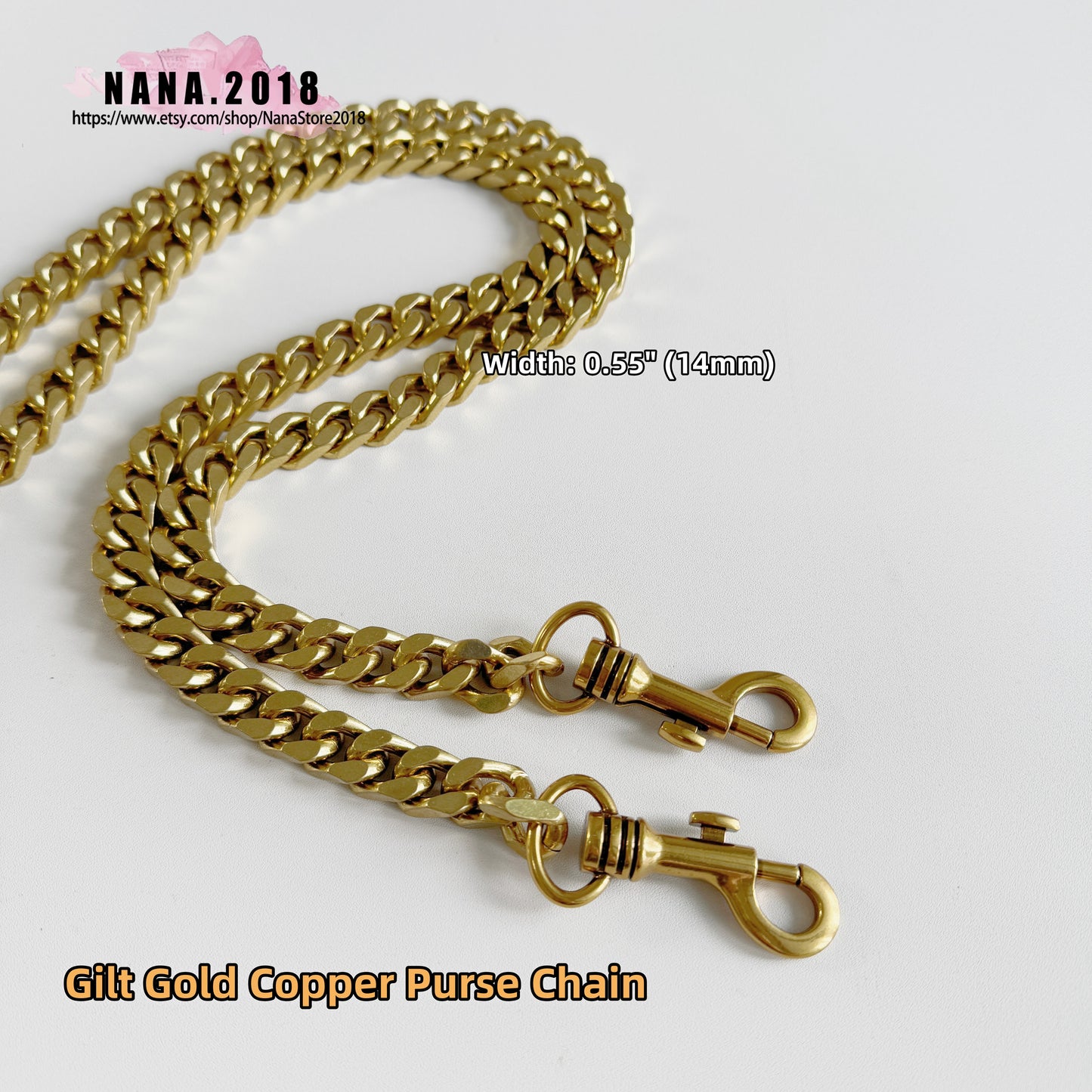 14mm Old Gold Copper High Quality Purse Chain,Copper, Metal Shoulder Handbag Strap,Bag Strap, Bag Accessories, Detachable,JD-1148