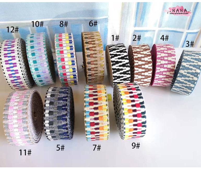 12 Color, 1 1/2 Inch Wide Cotton Polyester Jacquard embroidery Webbing For Bag handles ,Bag Strap For Tote Bag Upholstery Webbing ,JD-1234