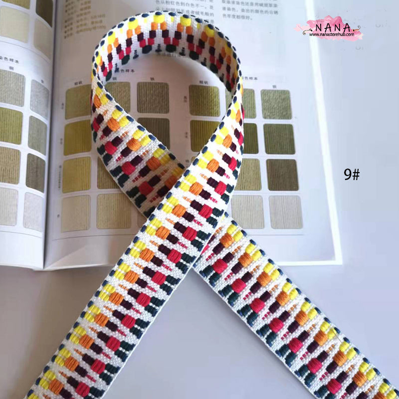 12 Color, 1 1/2 Inch Wide Cotton Polyester Jacquard embroidery Webbing For Bag handles ,Bag Strap For Tote Bag Upholstery Webbing ,JD-1234