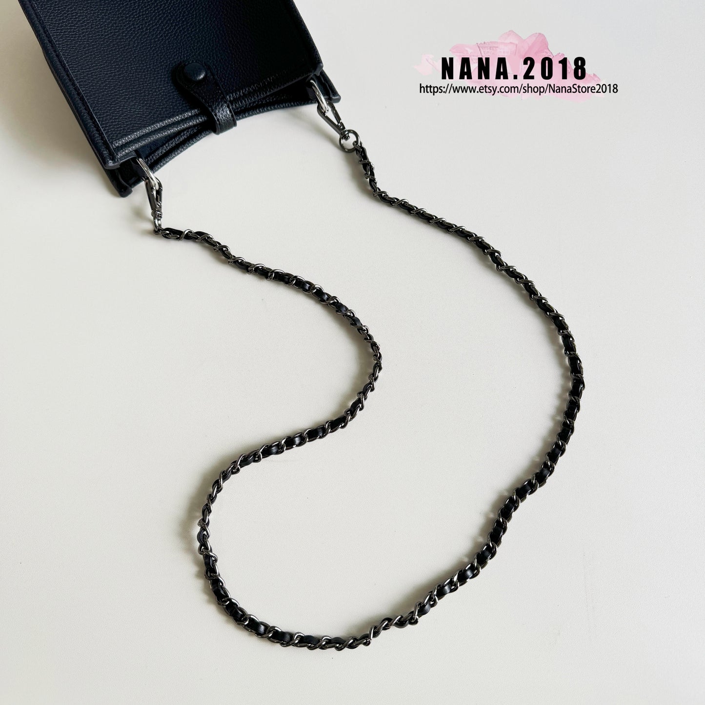 8mm Gun black Plated High Quality Purse Chain,Alloy and Leather, Metal Shoulder Handbag Strap,Bag Strap, Bag Accessories, Detachable,JD-1549