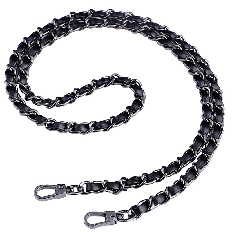 8mm Gun black Plated High Quality Purse Chain,Alloy and Leather, Metal Shoulder Handbag Strap,Bag Strap, Bag Accessories, Detachable,JD-1549