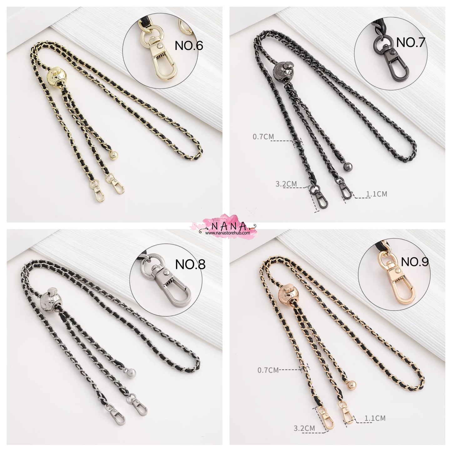 4 Color,7mm High Quality Purse Chain,Alloy and Leather, Metal Shoulder Handbag Strap,Bag Strap, Bag Accessories, Detachable,JD-1552