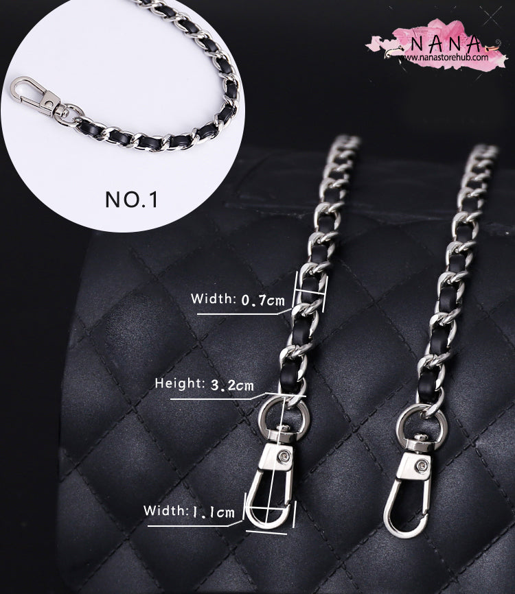 4 Color,7mm High Quality Purse Chain,Alloy and Leather, Metal Shoulder Handbag Strap,Bag Strap, Bag Accessories, Detachable,JD-1552