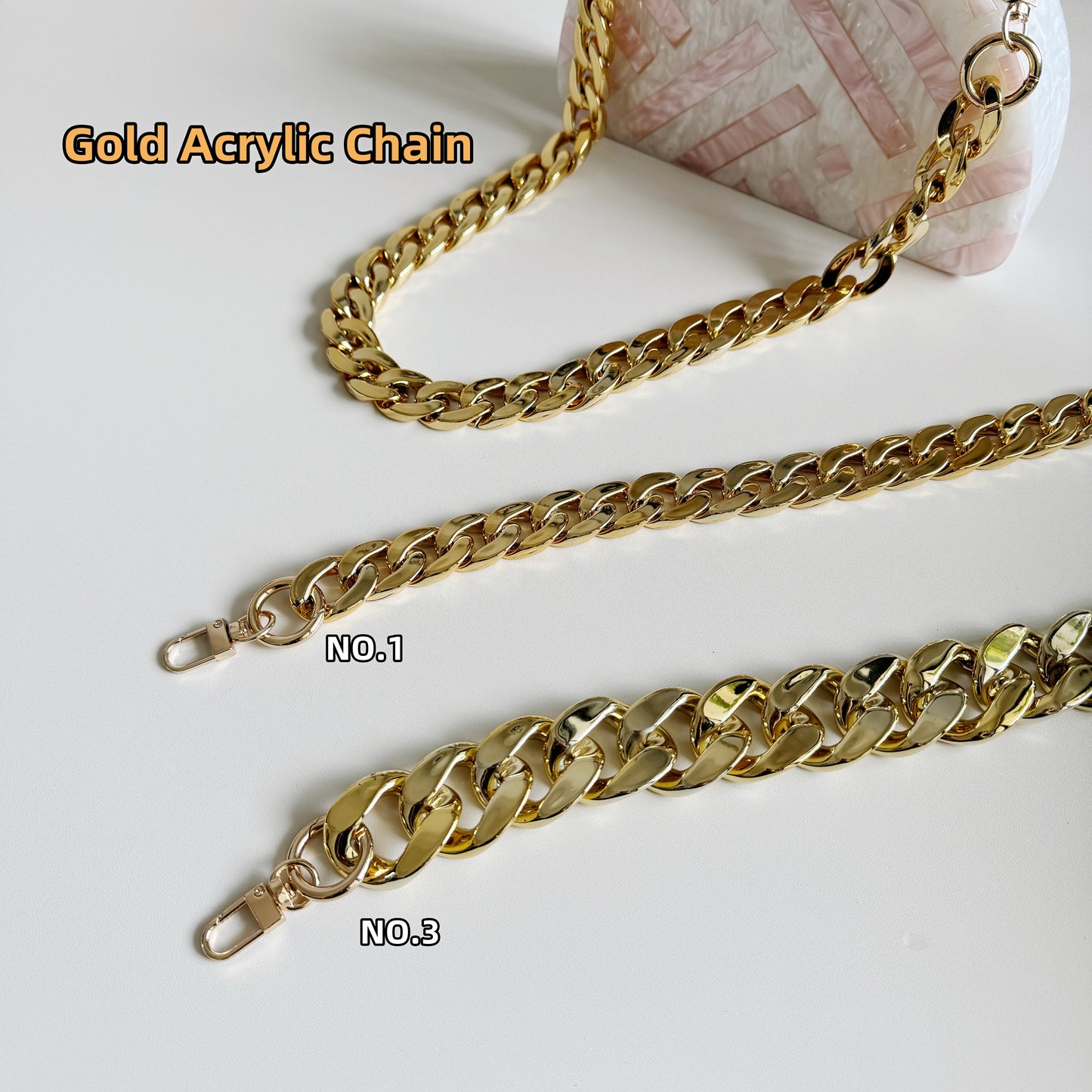 Acrylic High Quality Purse Chain, Metal Shoulder Handbag Strap, Replacement Handle Chain, Metal Crossbody Bag Chain Strap LD-1577