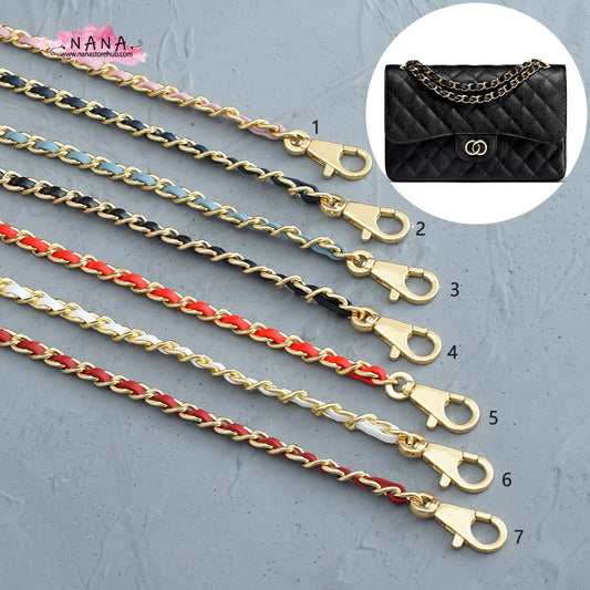 7 Color,8mm 24K Gold Plated High Quality Purse Chain,Copper and Leather, Metal Shoulder Handbag Strap,Bag Strap, Bag Accessories, JD-1618