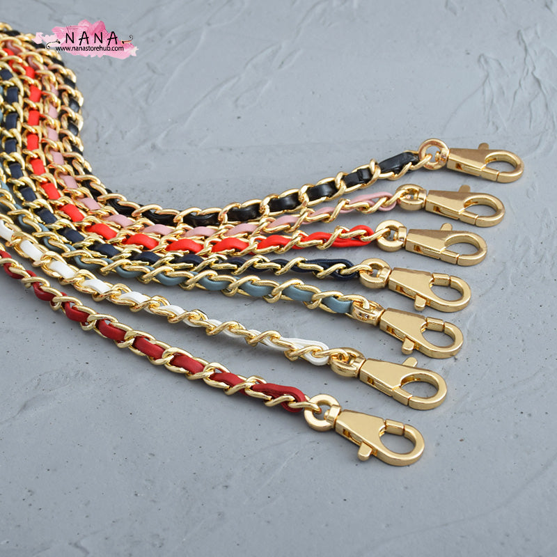 7 Color,8mm 24K Gold Plated High Quality Purse Chain,Copper and Leather, Metal Shoulder Handbag Strap,Bag Strap, Bag Accessories, JD-1618