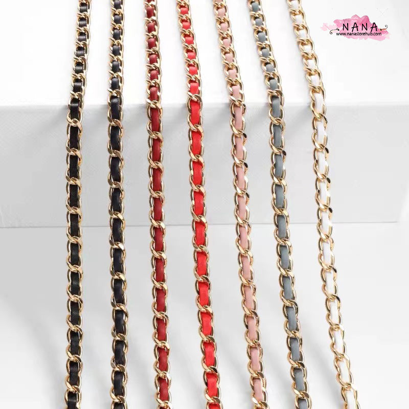 7 Color,8mm 24K Gold Plated High Quality Purse Chain,Copper and Leather, Metal Shoulder Handbag Strap,Bag Strap, Bag Accessories, JD-1618