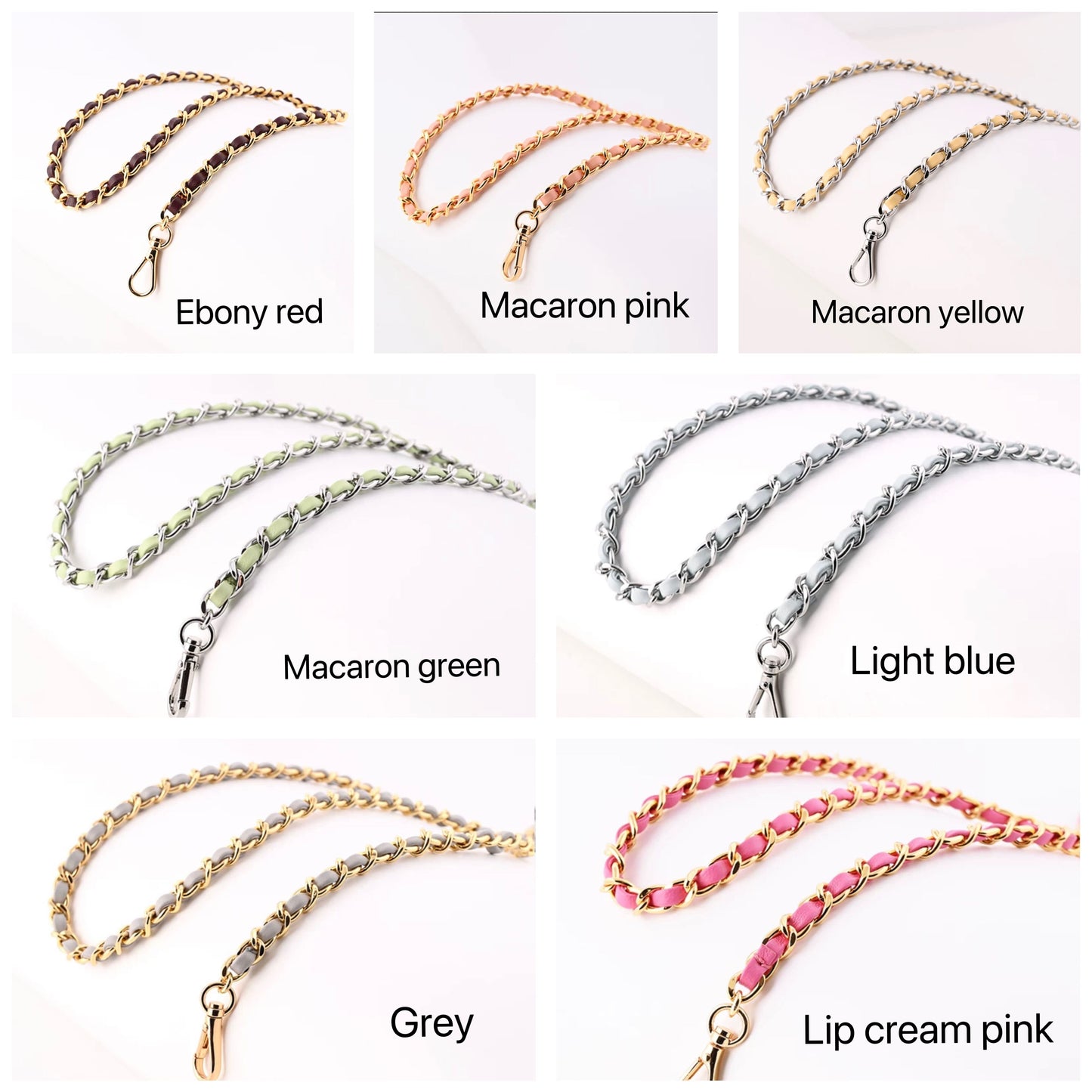 6 Color,8mm 24K Silver Plated High Quality Purse Chain,Copper and Leather, Metal Shoulder Handbag Strap,Bag Strap, Bag Accessories, JD-1703