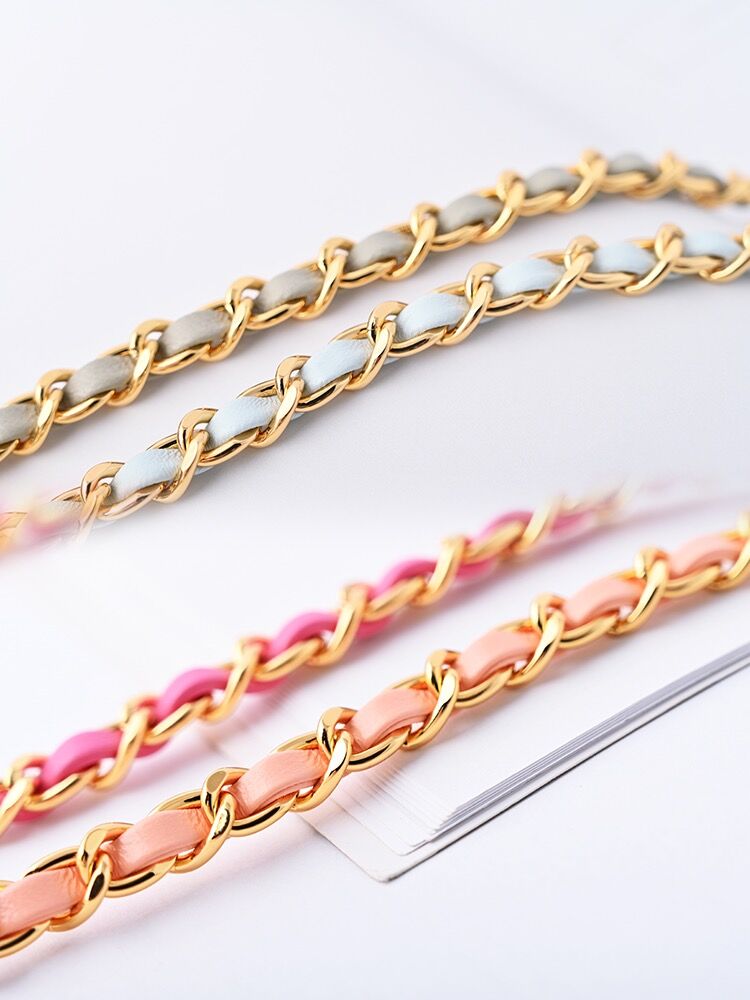 6 Color,8mm 24K Silver Plated High Quality Purse Chain,Copper and Leather, Metal Shoulder Handbag Strap,Bag Strap, Bag Accessories, JD-1703