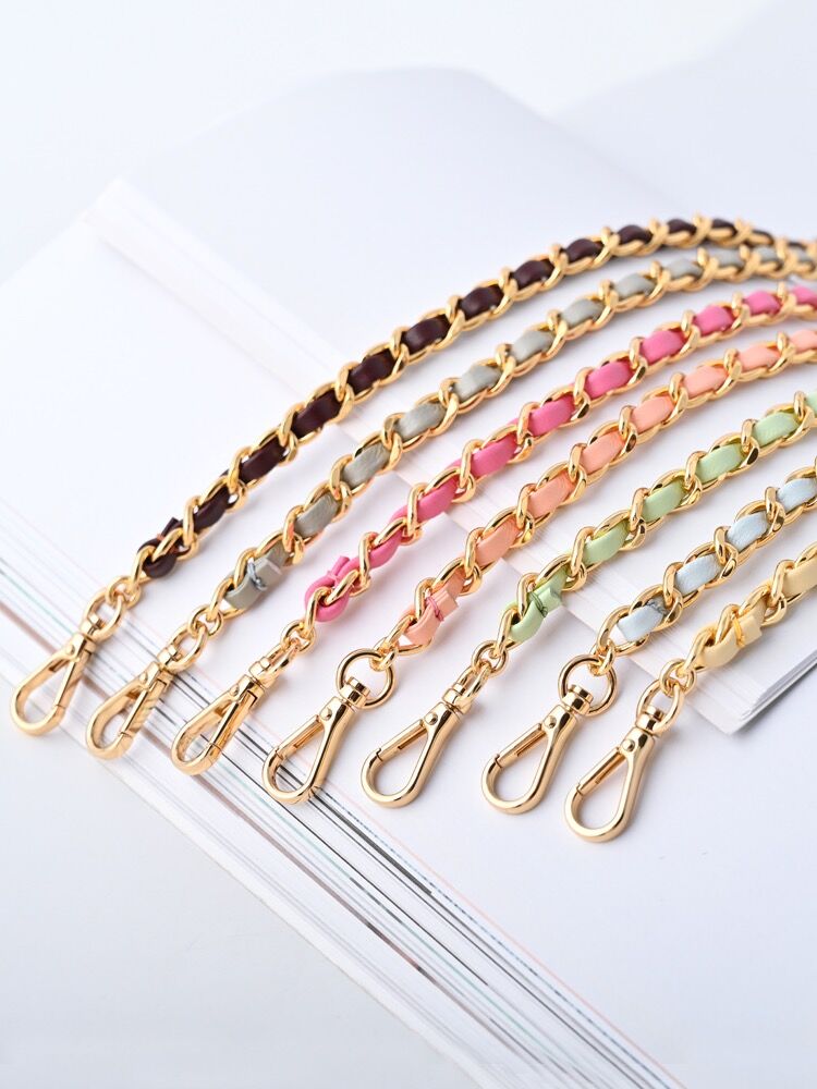 6 Color,8mm 24K Silver Plated High Quality Purse Chain,Copper and Leather, Metal Shoulder Handbag Strap,Bag Strap, Bag Accessories, JD-1703