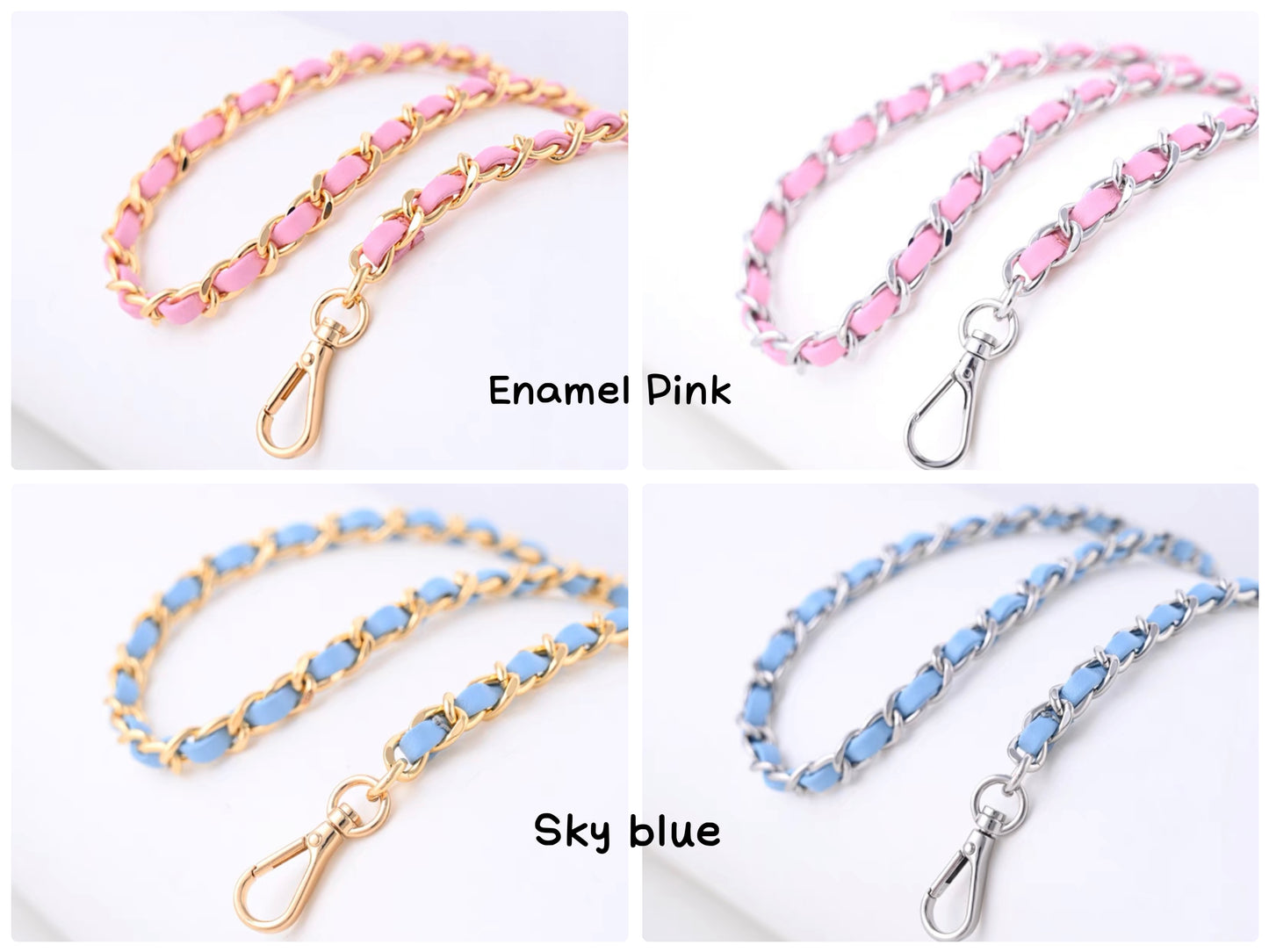 6 Color,8mm 24K Silver Plated High Quality Purse Chain,Copper and Leather, Metal Shoulder Handbag Strap,Bag Strap, Bag Accessories, JD-1703