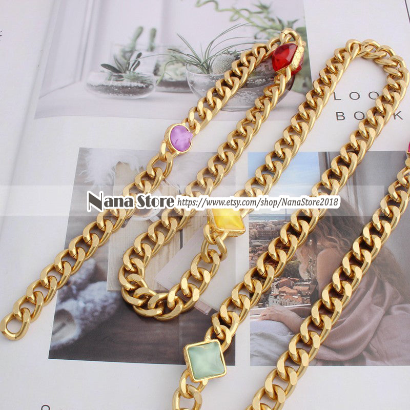 11mm Glass Drill Gold High Quality Purse Chain,Alloy and Glass Drill, Metal Shoulder Handbag Strap,Bag Strap, Bag Accessories, JD-1728