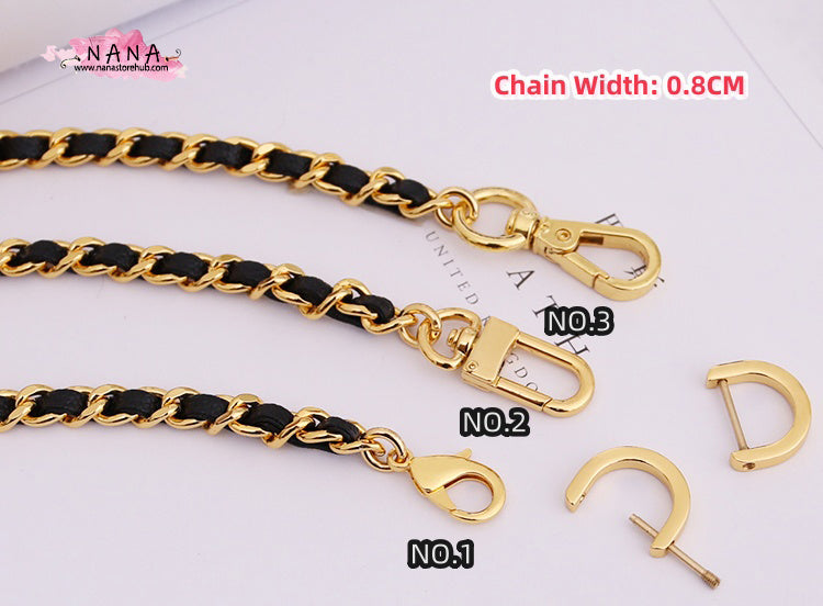 8mm 24K Gold Plated High Quality Purse Chain,Copper and Caviar Leather, Metal Shoulder Handbag Strap,Bag Accessories, JD-1729