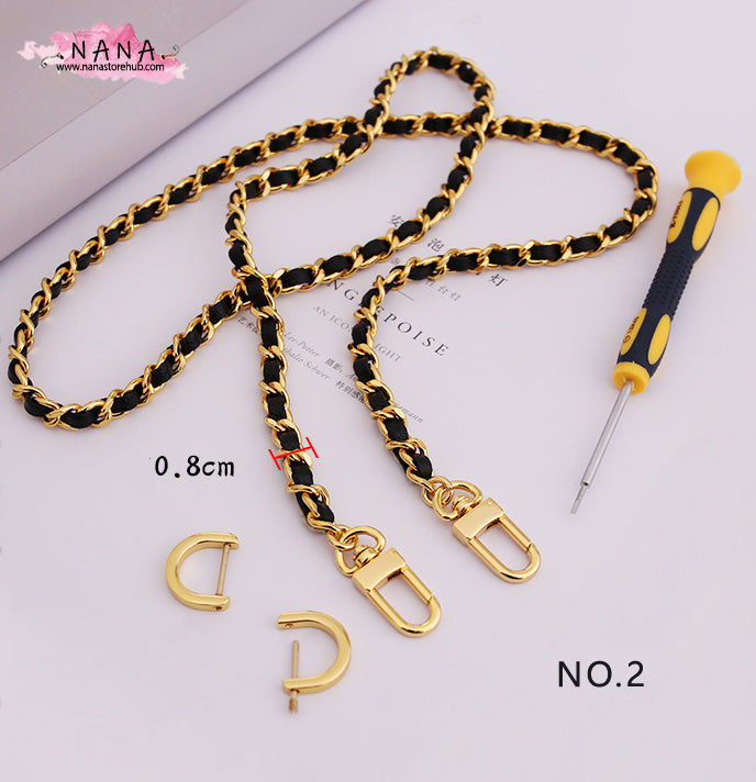 8mm 24K Gold Plated High Quality Purse Chain,Copper and Caviar Leather, Metal Shoulder Handbag Strap,Bag Accessories, JD-1729