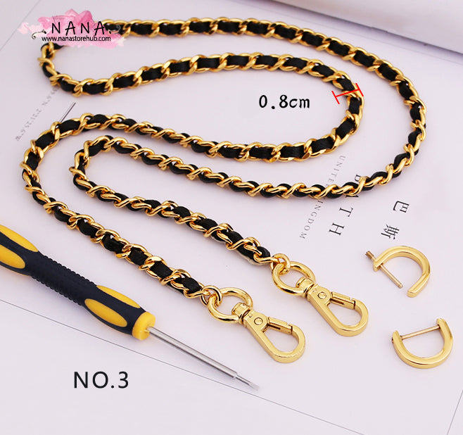 8mm 24K Gold Plated High Quality Purse Chain,Copper and Caviar Leather, Metal Shoulder Handbag Strap,Bag Accessories, JD-1729