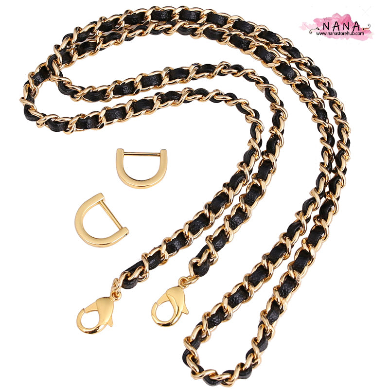 8mm 24K Gold Plated High Quality Purse Chain,Copper and Caviar Leather, Metal Shoulder Handbag Strap,Bag Accessories, JD-1729