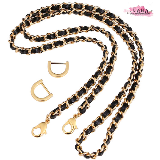 8mm 24K Gold Plated High Quality Purse Chain,Copper and Caviar Leather, Metal Shoulder Handbag Strap,Bag Accessories, JD-1729