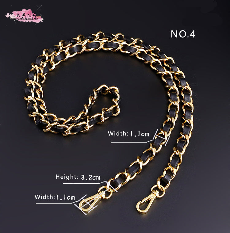 24K Gold Plated High Quality Purse Chain,Copper and Leather, Metal Shoulder Handbag Strap,Bag Accessories, JD-1775