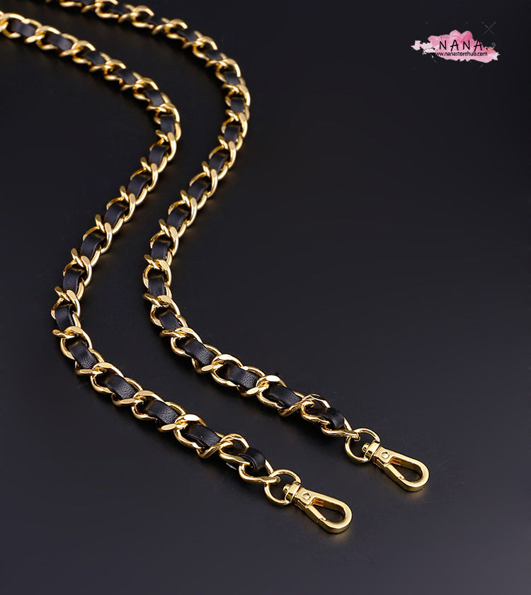 24K Gold Plated High Quality Purse Chain,Copper and Leather, Metal Shoulder Handbag Strap,Bag Accessories, JD-1775