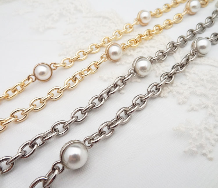 Glass Drill High Quality Purse Chain,Alloy and Pearl , Metal Shoulder Handbag Strap,Bag Strap, Bag Accessories, JD-1816