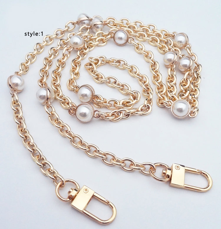 Glass Drill High Quality Purse Chain,Alloy and Pearl , Metal Shoulder Handbag Strap,Bag Strap, Bag Accessories, JD-1816