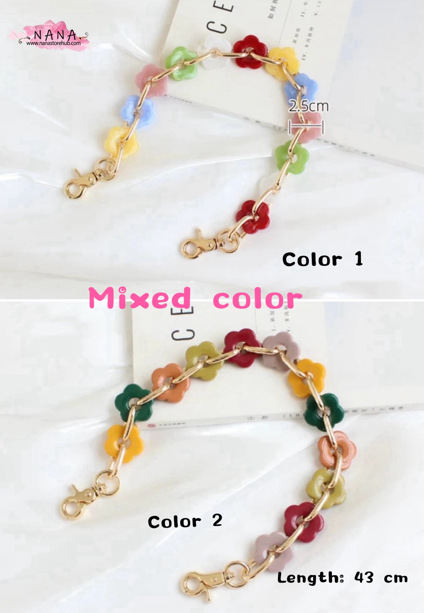 2.5CM Flower Acrylic High Quality Purse Chain,Metal Shoulder Handbag Strap, Replacement Handle Chain,Metal Crossbody Bag Chain Strap,LD-1846