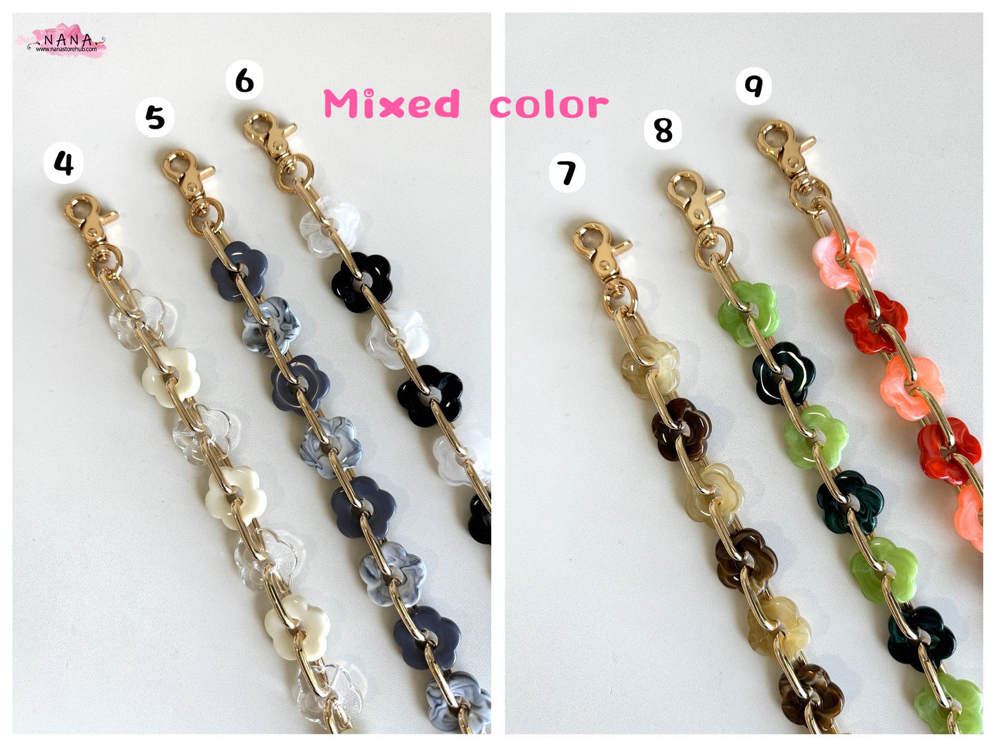 2.5CM Flower Acrylic High Quality Purse Chain,Metal Shoulder Handbag Strap, Replacement Handle Chain,Metal Crossbody Bag Chain Strap,LD-1846