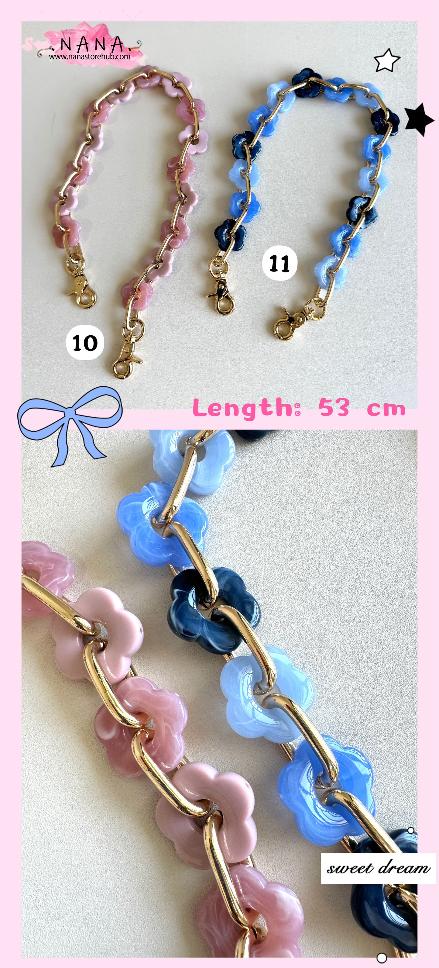 2.5CM Flower Acrylic High Quality Purse Chain,Metal Shoulder Handbag Strap, Replacement Handle Chain,Metal Crossbody Bag Chain Strap,LD-1846