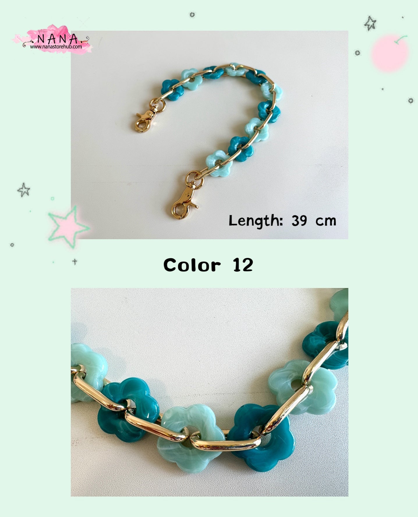 2.5CM Flower Acrylic High Quality Purse Chain,Metal Shoulder Handbag Strap, Replacement Handle Chain,Metal Crossbody Bag Chain Strap,LD-1846