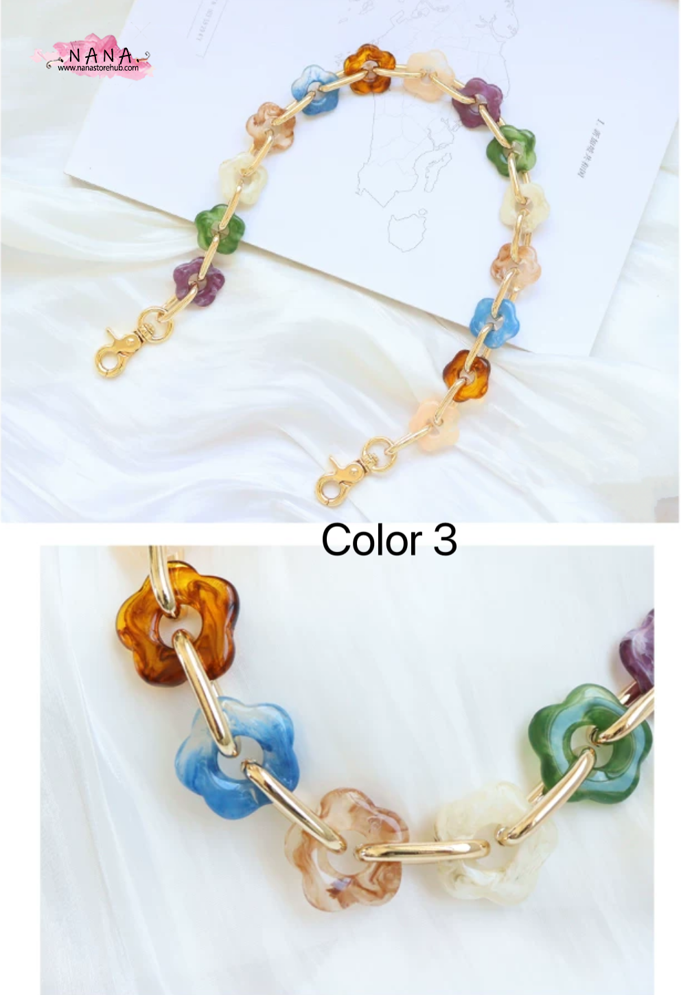 2.5CM Flower Acrylic High Quality Purse Chain,Metal Shoulder Handbag Strap, Replacement Handle Chain,Metal Crossbody Bag Chain Strap,LD-1846