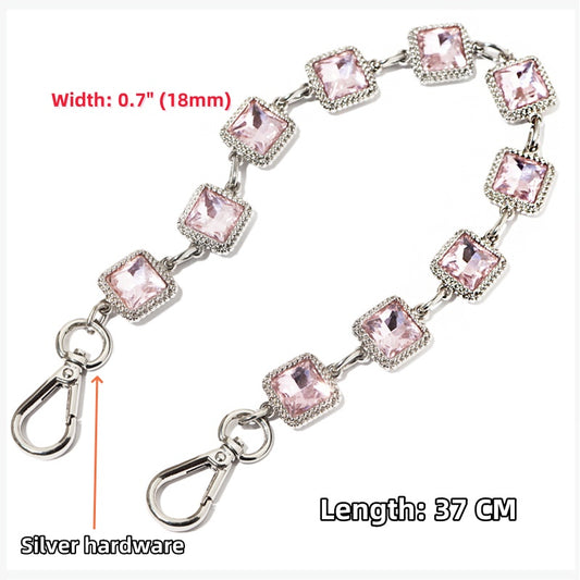 18MM Pink Glass Drill  High Quality Purse Chain,Alloy and Glass Drill, Metal Shoulder Handbag Strap,Bag Strap, Bag Accessories, JD-1980