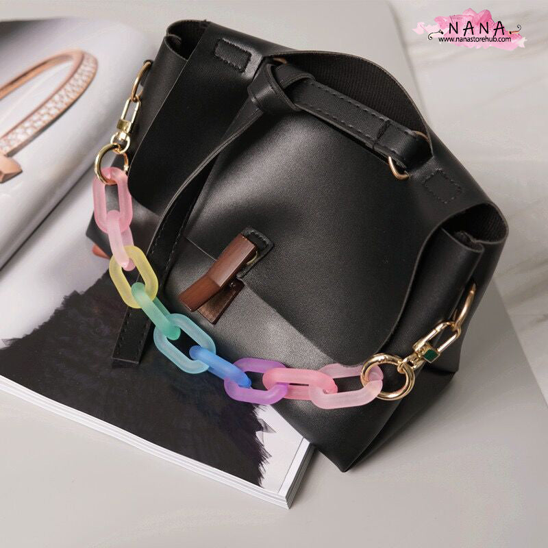 Vibrant and Stylish: Matte Rainbow Acrylic Purse Chain - Premium Metal Shoulder Handbag Strap - Versatile Metal Crossbody Bag Chain Strap - Model LD-1996