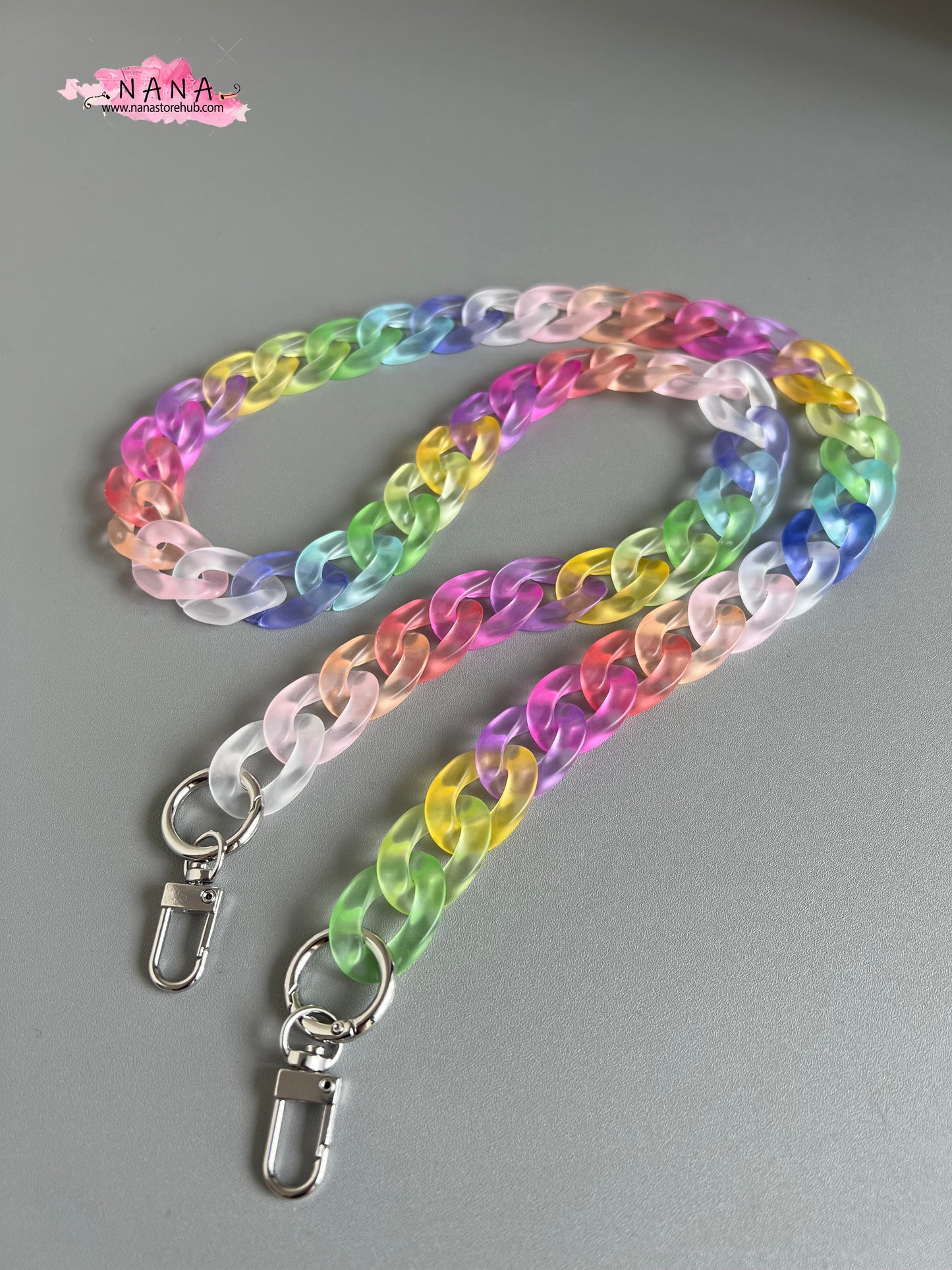 Vibrant and Stylish: Matte Rainbow Acrylic Purse Chain - Premium Metal Shoulder Handbag Strap - Versatile Metal Crossbody Bag Chain Strap - Model LD-1996