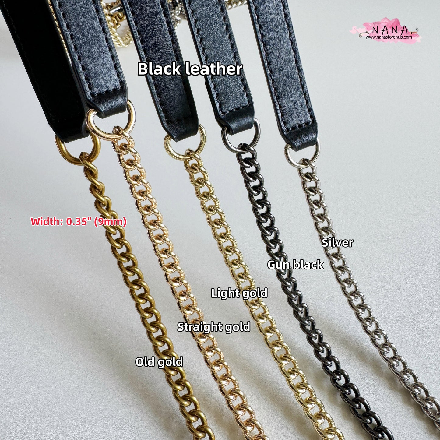 9mm High Quality PU Leather Purse Chain Strap,Metal Shoulder Handbag Strap,Purse Replacement Chains,bag accessories,JD-2168