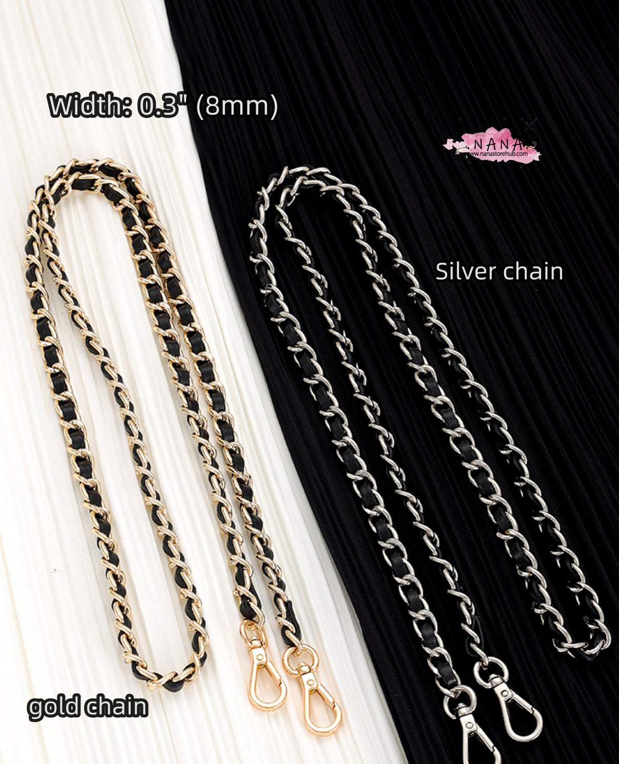 Versatile 8mm PU Leather & Copper Purse Chain in 8 Colors - Premium Metal Shoulder Handbag Strap for Bag Accessories, JD-2366