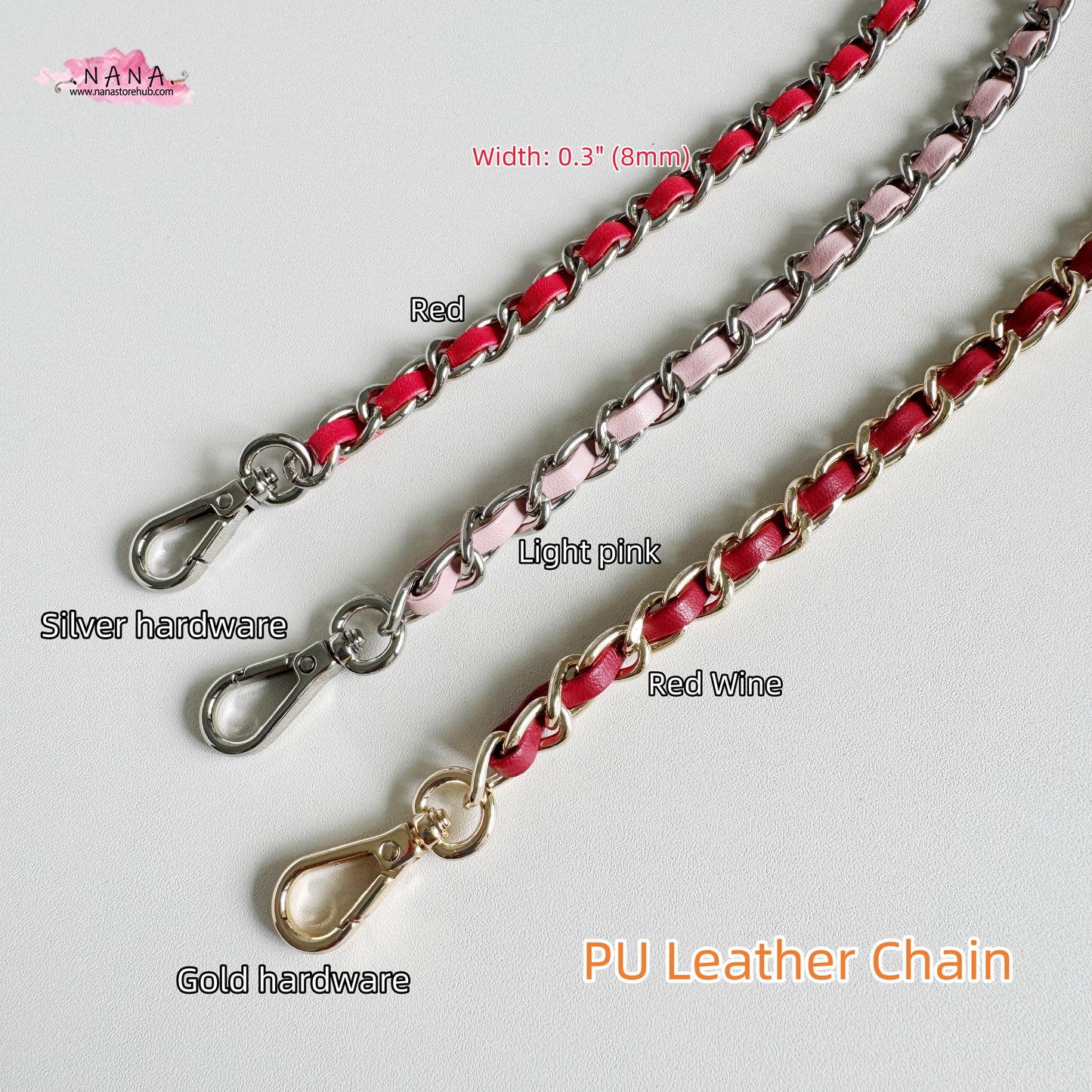 Versatile 8mm PU Leather & Copper Purse Chain in 8 Colors - Premium Metal Shoulder Handbag Strap for Bag Accessories, JD-2366