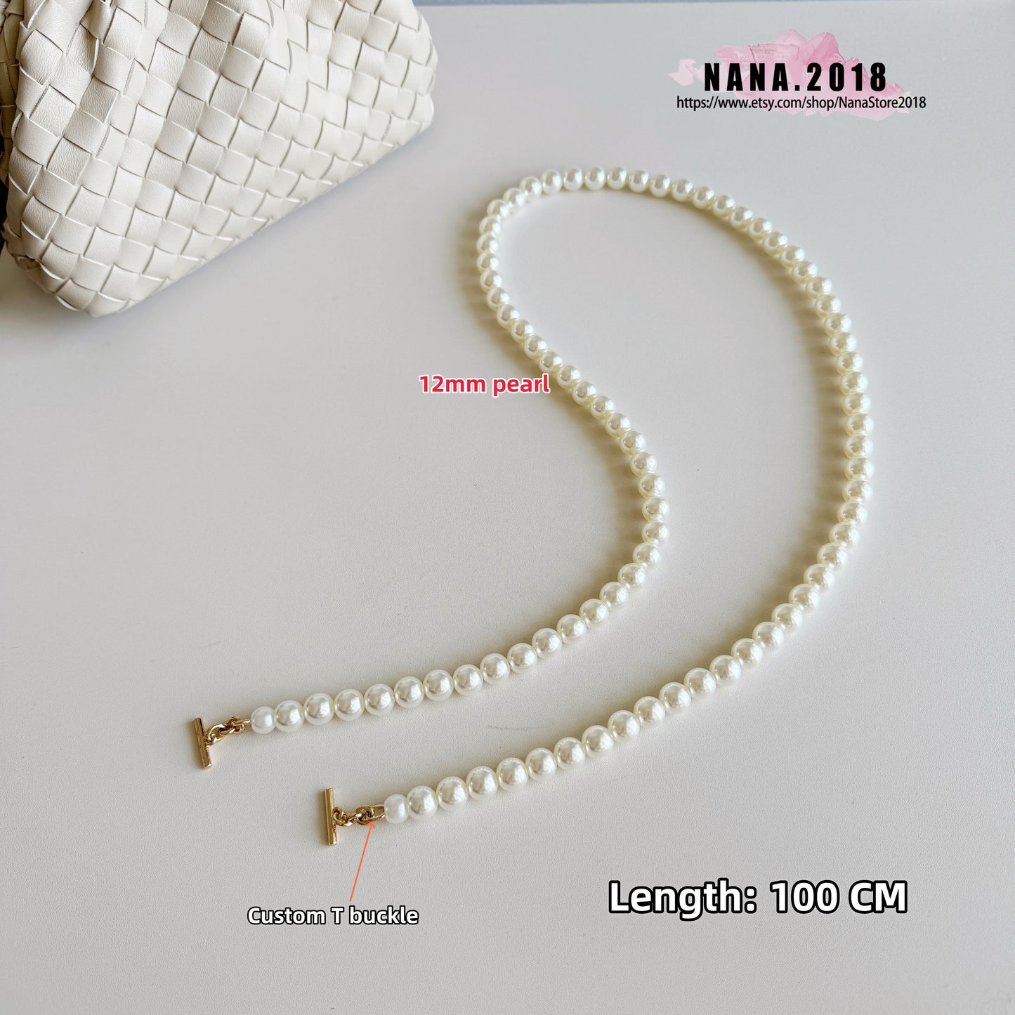 Pearl Acrylic High Quality Purse Chain, Metal Shoulder Handbag Strap, Replacement Handle Chain, Metal Crossbody Bag Chain Strap LD-2367