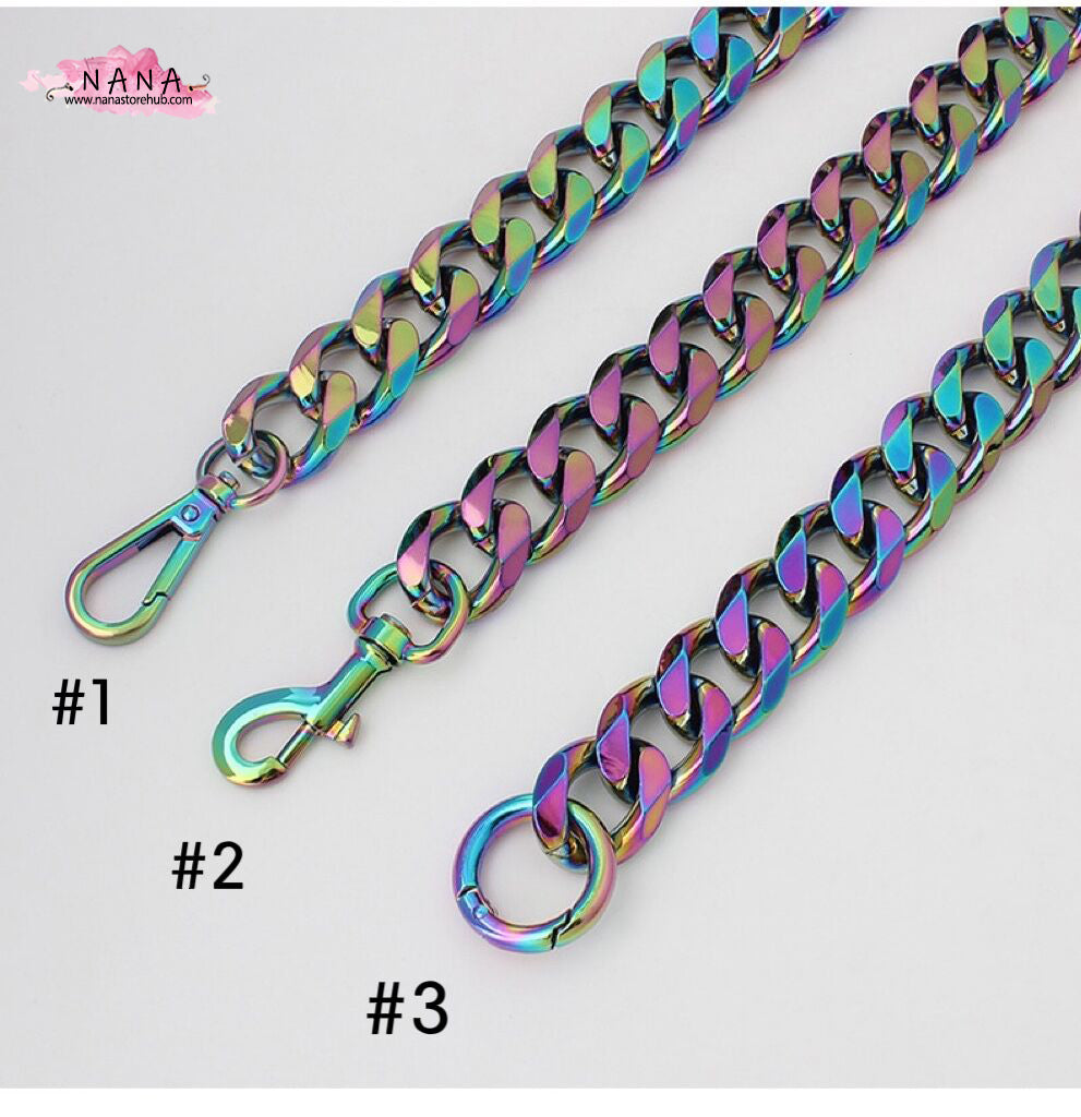 22MM, Rainbow High Quality Purse Chain, Metal Shoulder Handbag Strap, Replacement Handle Chain, Metal Crossbody Bag Chain Strap,JD-2376