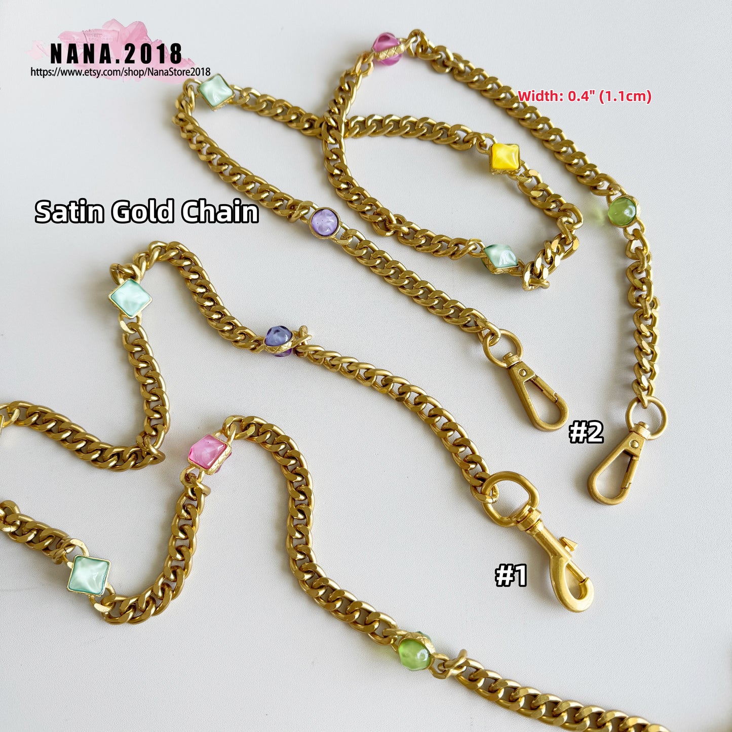 11mm Satin Gold High Quality Purse Chain,Alloy and Glass Drill, Metal Shoulder Handbag Strap,Bag Strap, Bag Accessories, JD-2382