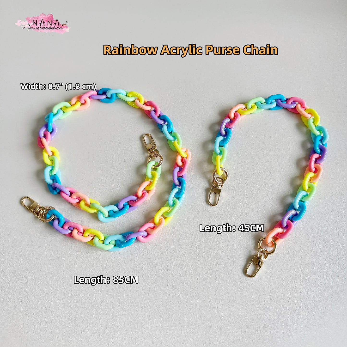 Rainbow Acrylic High Quality Purse Chain, Metal Shoulder Handbag Strap, Replacement Handle Chain, Metal Crossbody Bag Chain Strap LD-2713