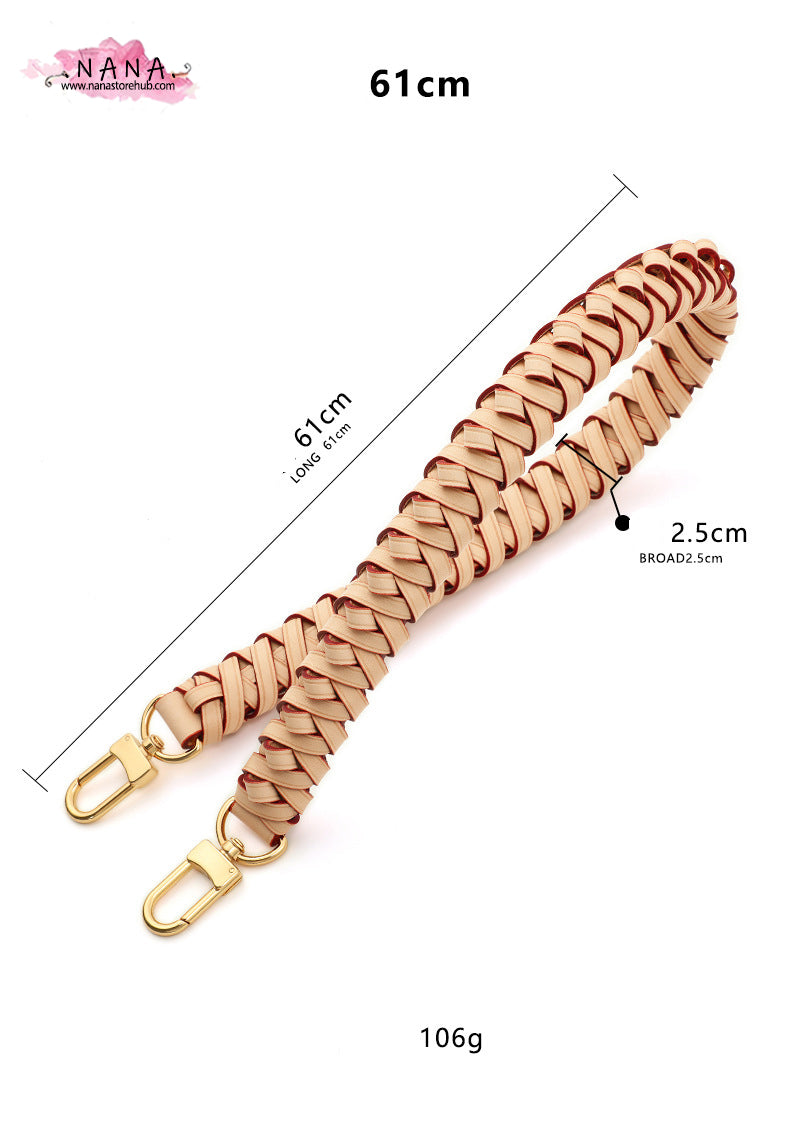 2.5CM Apricot High Quality Woven Vegetable tanned cowhide Handele,Metal Shoulder Handbag Strap,Purse Replacement,bag accessories,C41/JD-3032