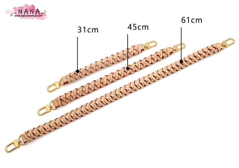 2.5CM Apricot High Quality Woven Vegetable tanned cowhide Handele,Metal Shoulder Handbag Strap,Purse Replacement,bag accessories,C41/JD-3032