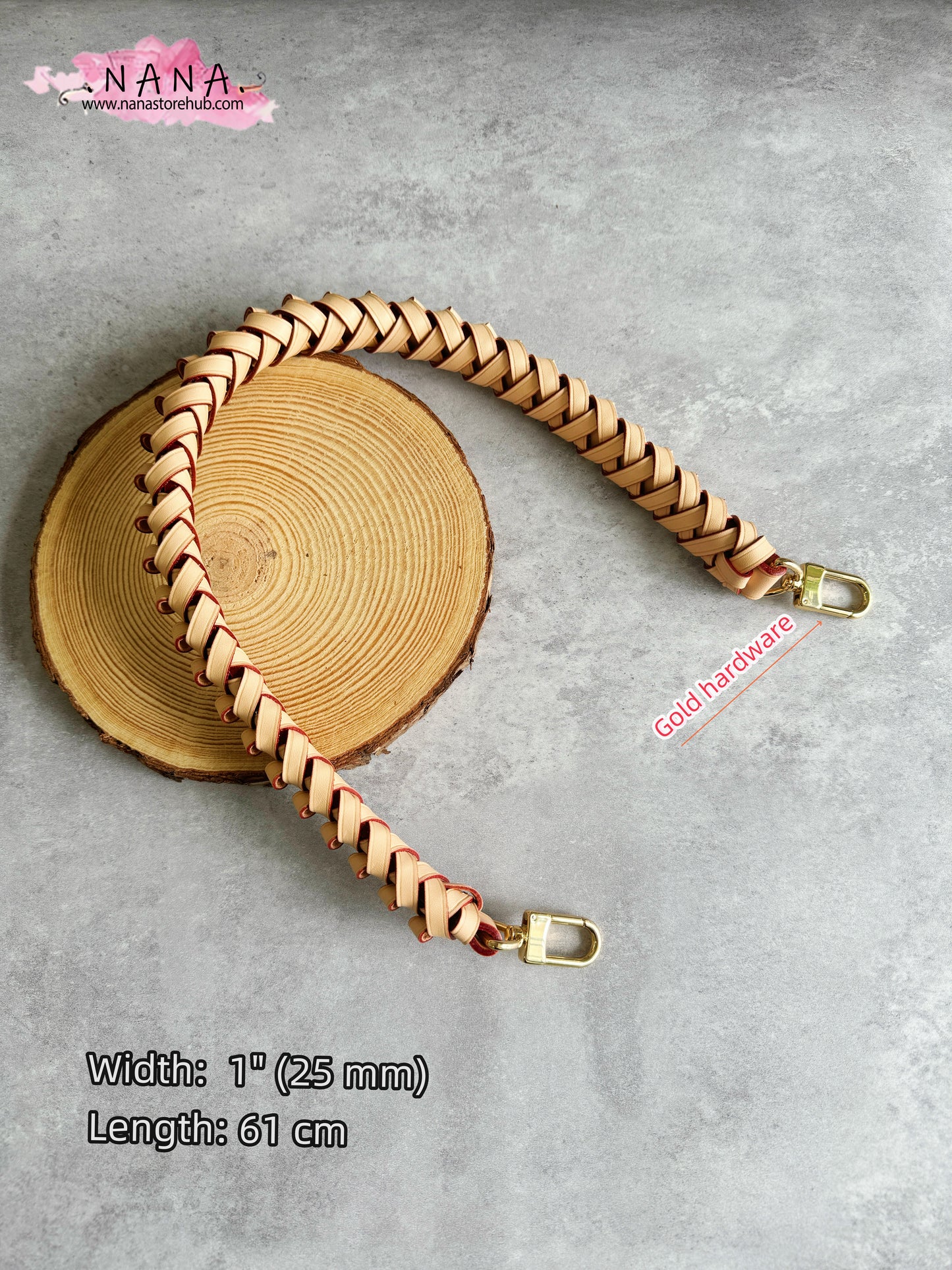 2.5CM Apricot High Quality Woven Vegetable tanned cowhide Handele,Metal Shoulder Handbag Strap,Purse Replacement,bag accessories,C41/JD-3032